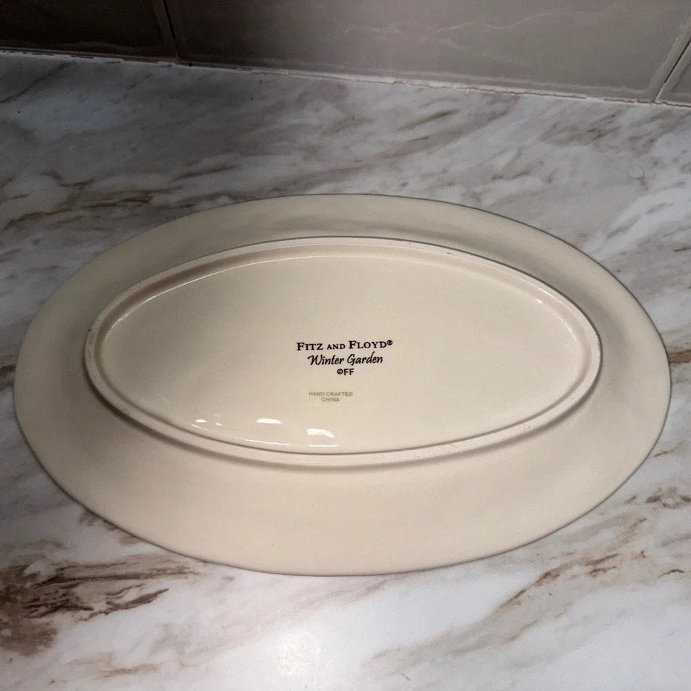 Fitz And Floyd Winter Garden Peace‎ Oval Plate Christmas Serving Platter